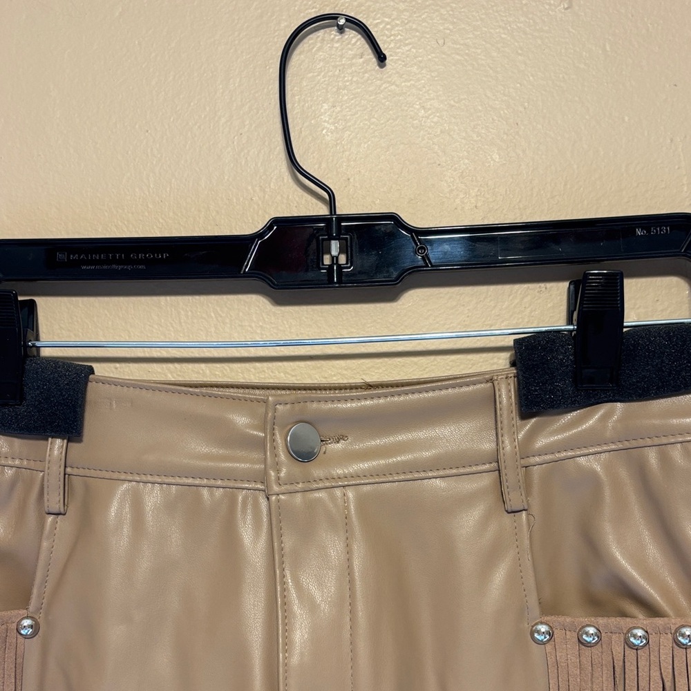 NWT Tan Leather Shorts with Fringe - Picture 3 of 9
